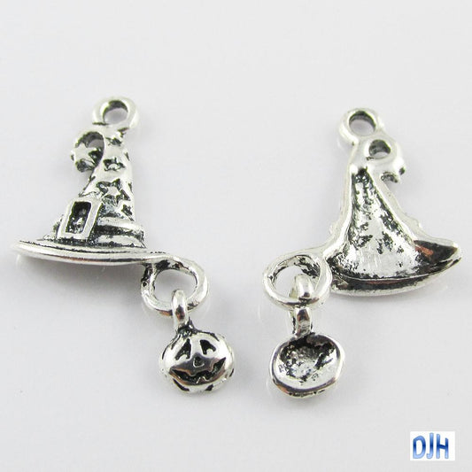 Bulk Halloween Witch Hat Charm Pendant Linked Mini Pumpkin 26x14mm Select Qty