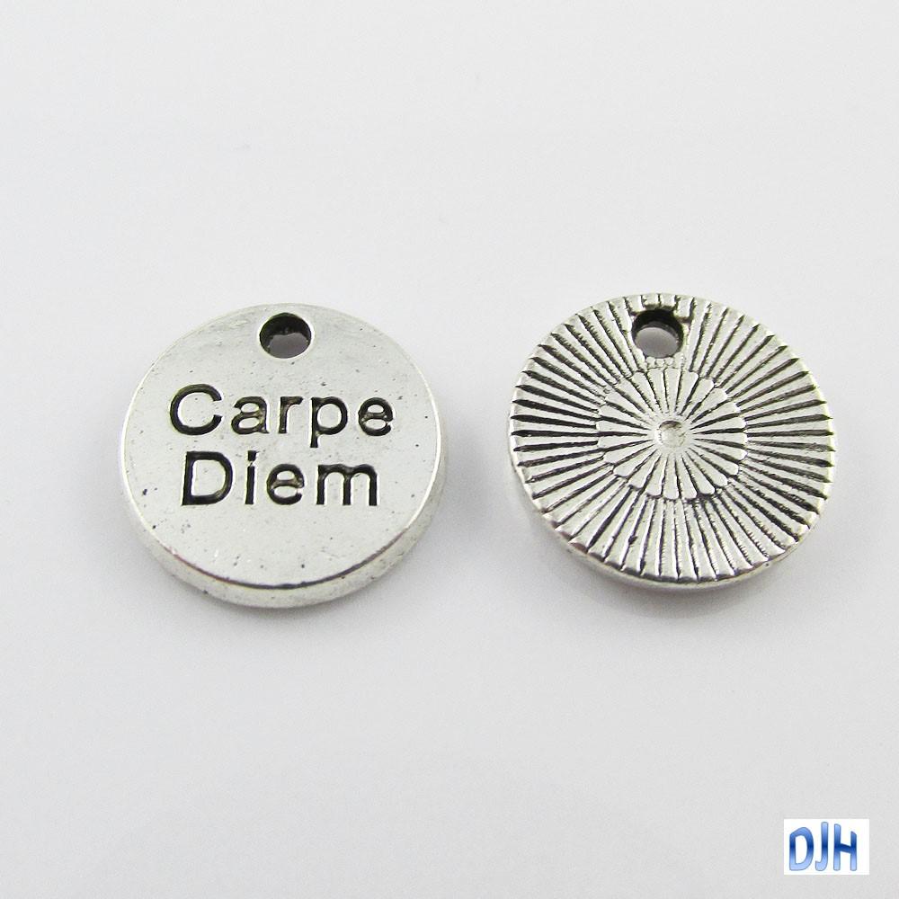 Bulk Carpe Diem Disc Charm Pendant Message 12mm Select Qty