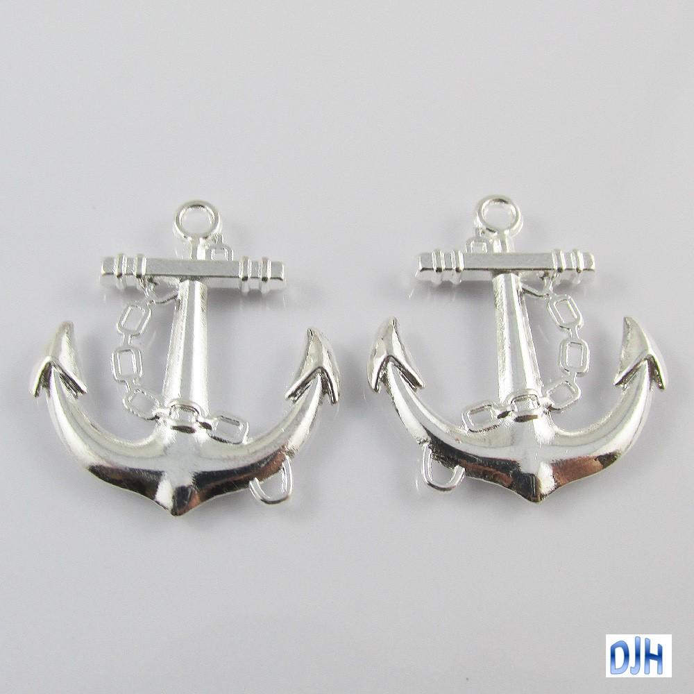 Bulk Chain & Anchor Charm Pendant Maritime Silver Plate 32x27mm Select Qty