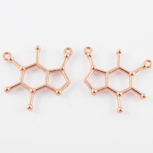Bulk Caffeine Molecule Charm Pendant Connector Rose Gold 26x23mm Select Qty