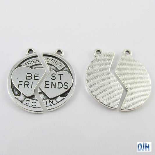 Bulk 2pce Split Friendship Coin Charm Pendant Best Friends 27x25mm Select Qty