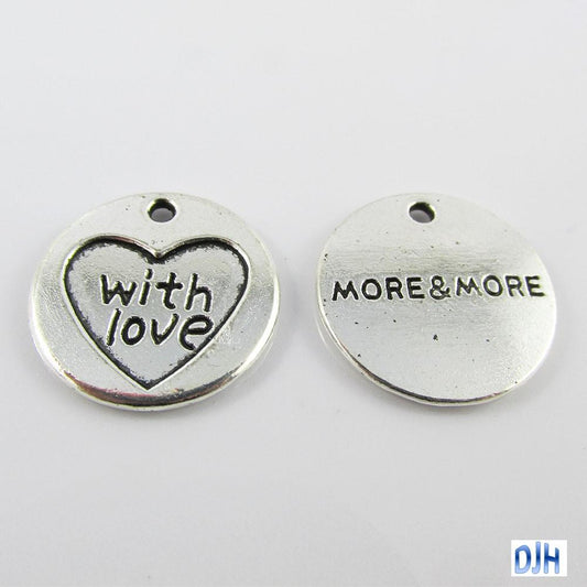 Bulk With Love More & More Charm Pendant Message Tag 20mm Select Qty