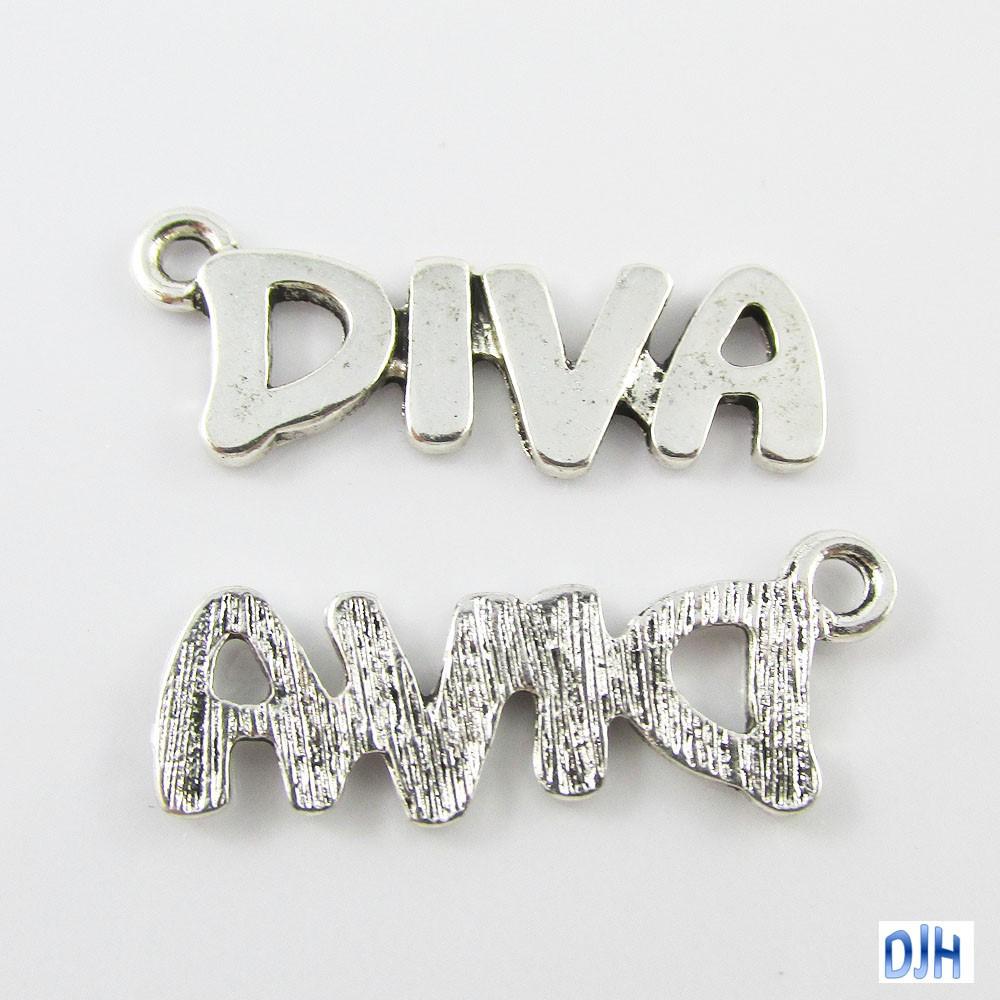 Bulk Diva Charm Pendant Message Tag 29x11mm Select Qty