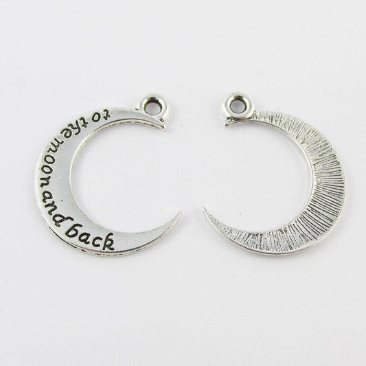 Bulk To the Moon and Back Crescent Moon Charm Pendant Message 25x21mm Select Qty