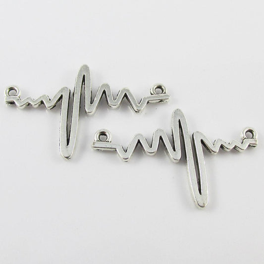 Bulk Heartbeat Connector Charm Pendant Electrocardiogram 36x22mm Select Qty