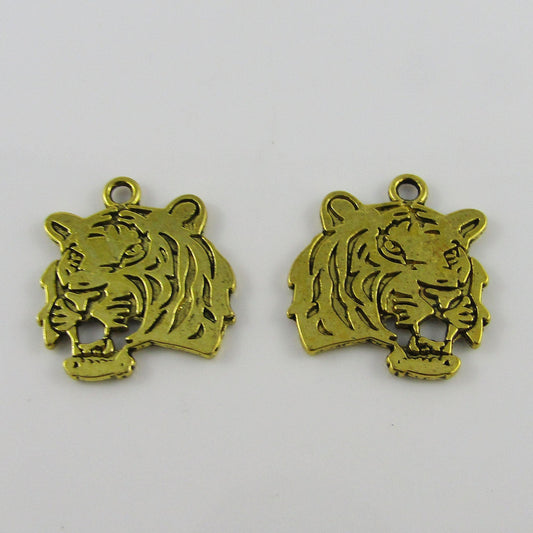 Bulk Tiger Charm Pendant Animal Antique Gold Alloy 25x27mm Select Qty