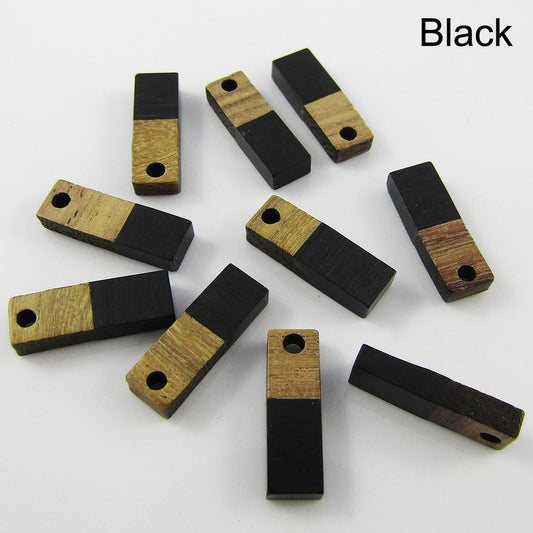 Bulk Resin & Wood Rectangle Charm Pendant 17x5mm Select Colour