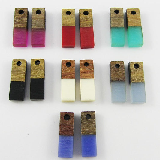 Bulk Resin & Wood Rectangle Charm Pendant 17x5mm Select Colour