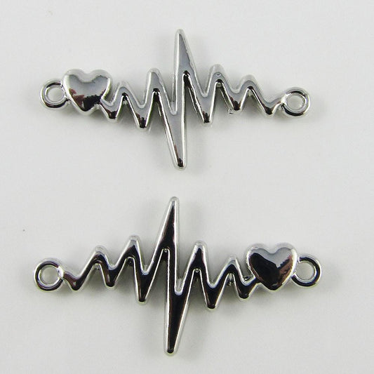 Bulk Tiny Heart Heartbeat Charm Connector Electrocardiogram 31x17mm Select Qty