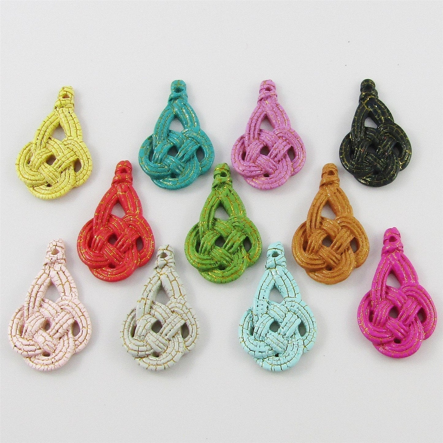 Bulk 10pcs Chinese Knot Drop Charm Pendant Acrylic Rattan 32x30mm Mixed Pairs