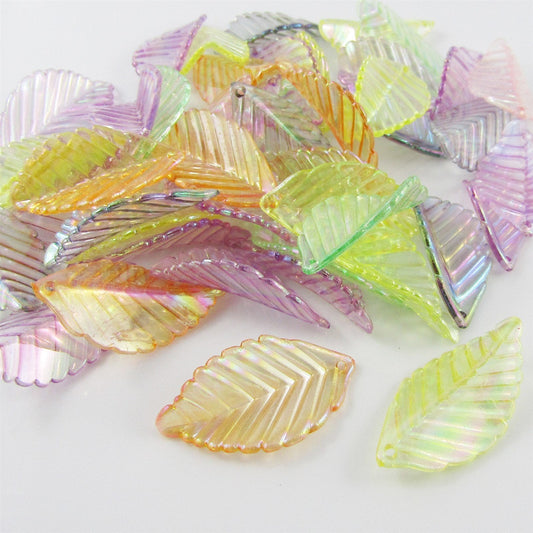 Bulk 20pcs Long Curved Leaf Charm Pendant Acrylic Transparent AB 35x18mm