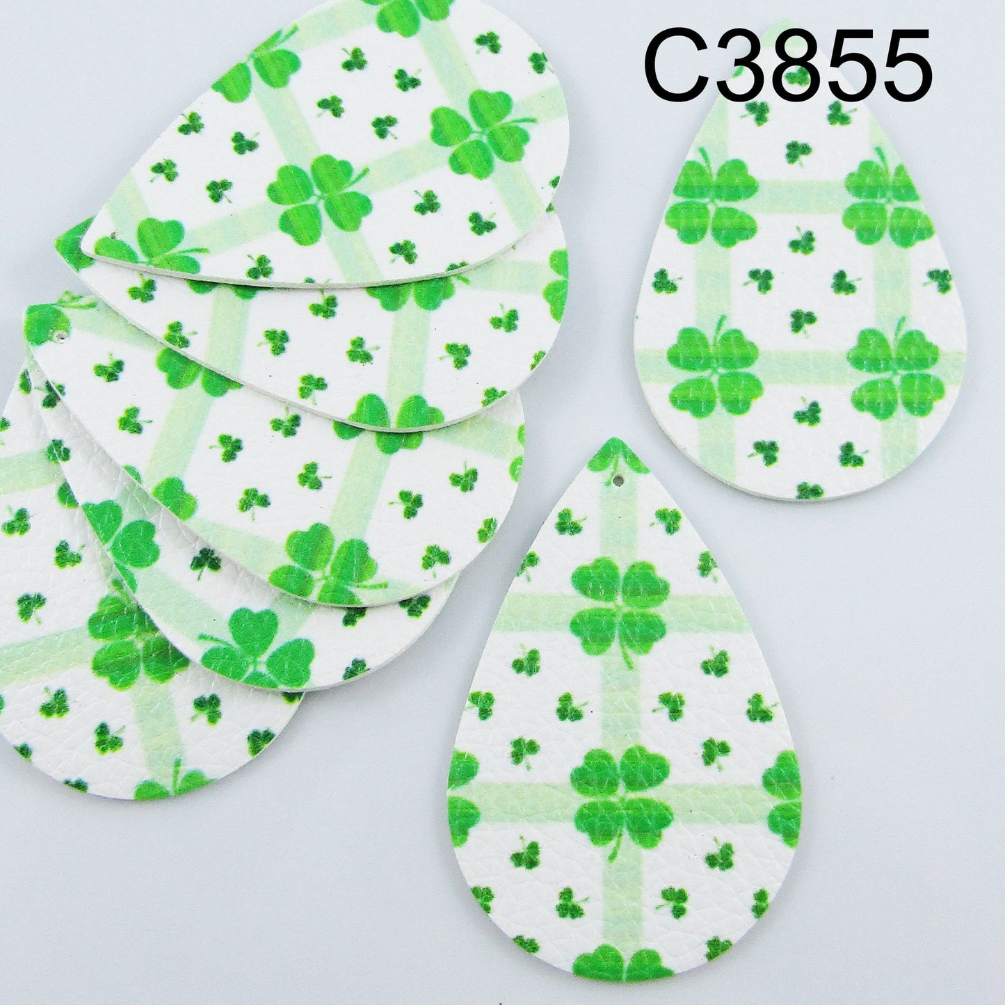 Bulk Four Leaf Clover Charm Pendant Teardrop PU Leather 56x37mm Pick Design
