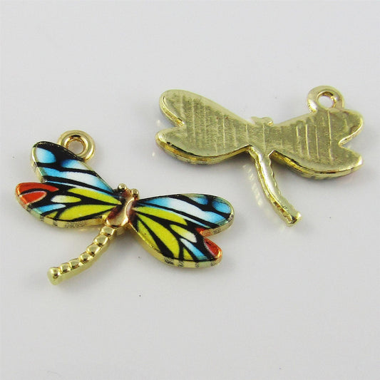 Bulk 10pce Enamel Dragonfly Charm Rainbow 22x17mm
