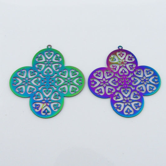 Bulk 6pce Laser Cut Clover Leaf Charm Pendant Earring Dangle SSteel 32x30mm