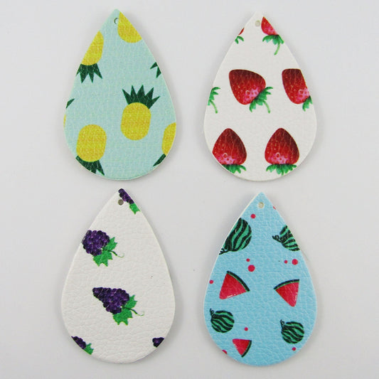 Bulk 8pce Fruit Charm Pendant Teardrop PU Leather 56x37mm Select Design