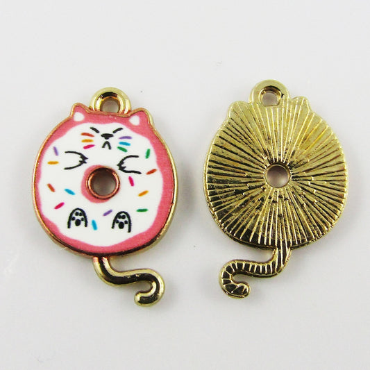 Bulk 10pce Enamel Donut Kitty Cat Charm Pendant Quicky Cat White 20x13mm