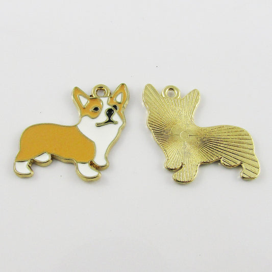 Bulk 10pce Enamel Corgi Dog Charm Pendant Tan Royal Pet 23x25mm