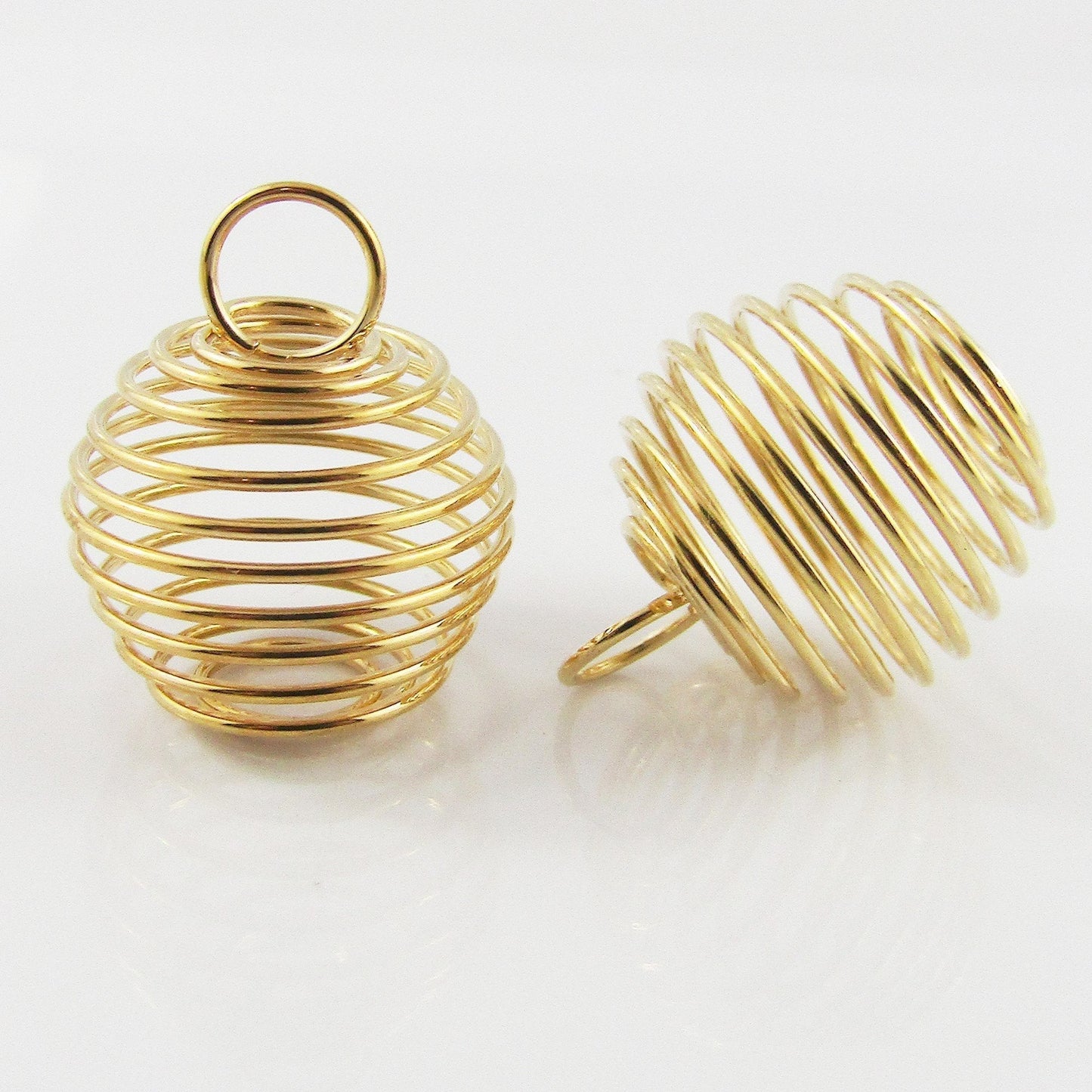 Bulk 5pce Lantern Bead Cage Charm Spiral Pendant Wrapped Wire 21x19mm Gold Plate