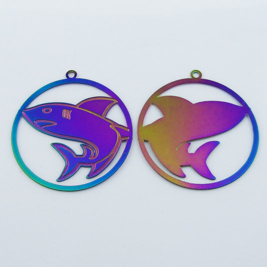 Bulk 6pce Laser Cut Shark Charm Pendant Earring Component SSteel 44x40mm