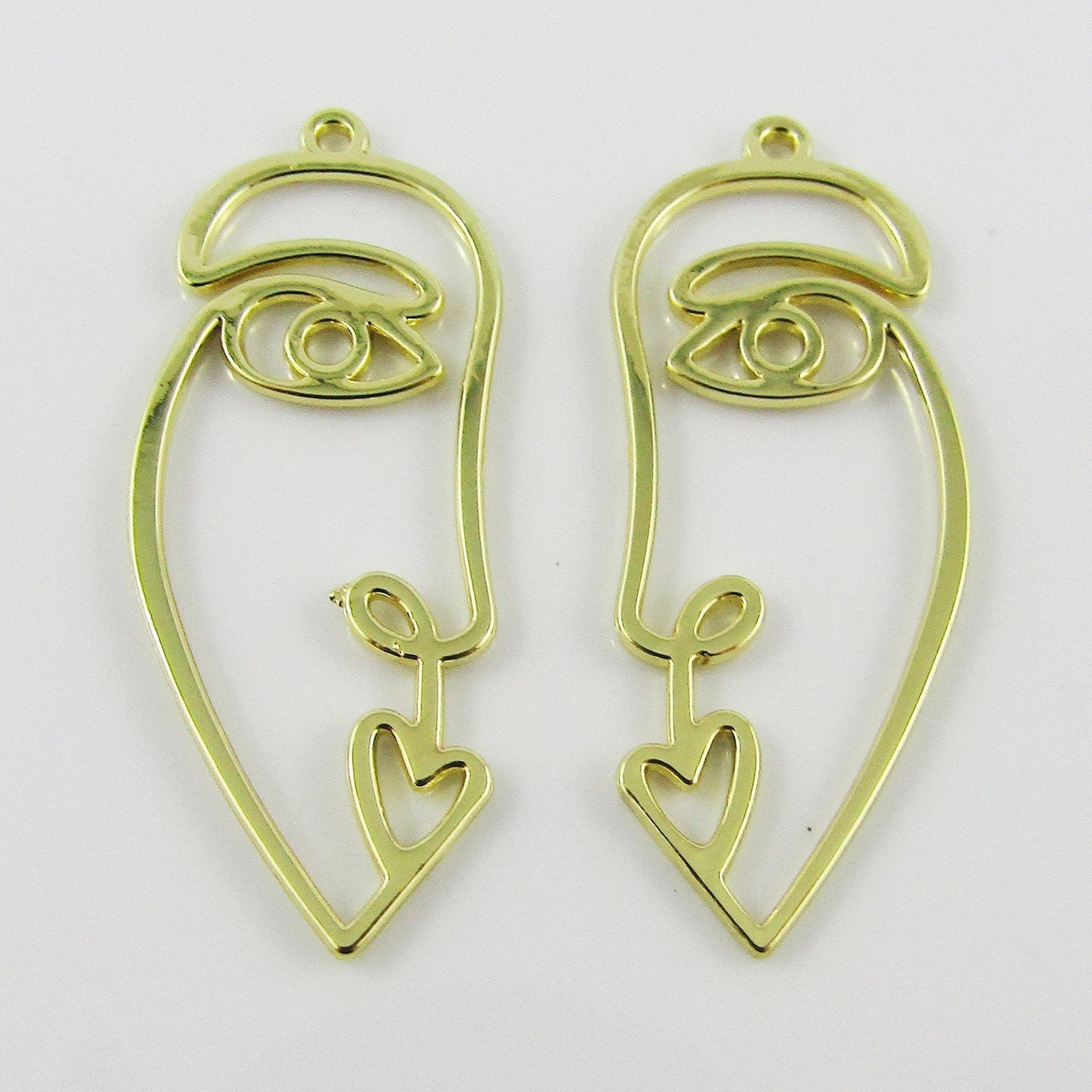 6pcs Abstract Face Picasso Charm Pendant Gold Plate 40x16mm Open Bezel