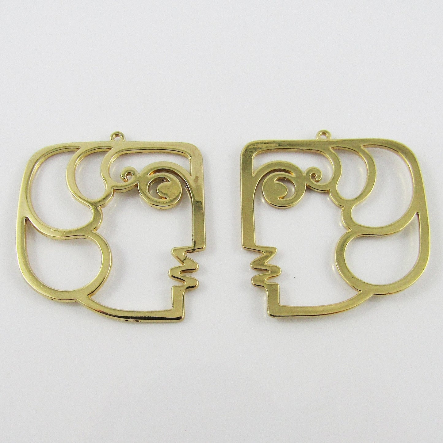 6pcs Abstract Face Square Picasso Charm Pendant Gold Plate 39x35mm Open Bezel