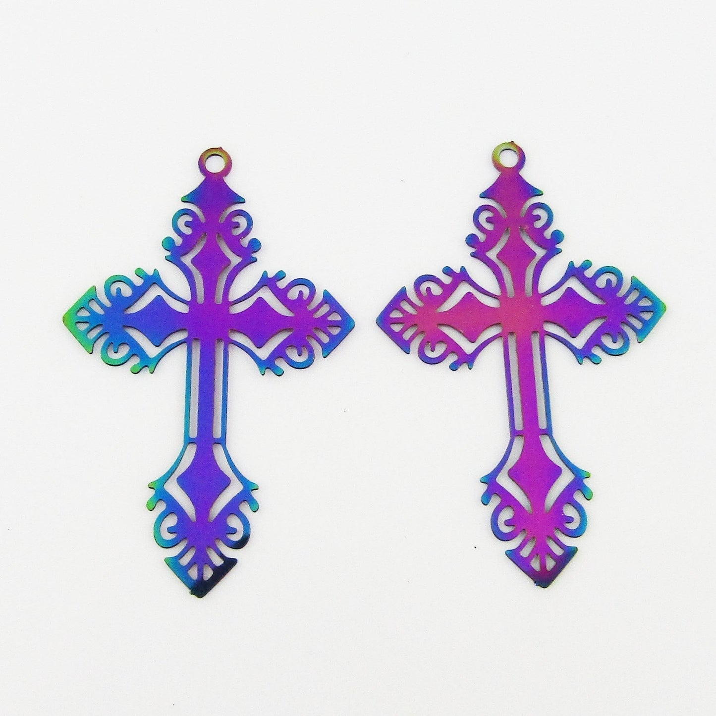 Bulk 6pce Laser Cut Filigree Cross Charm Pendant Earring SSteel 40x25mm