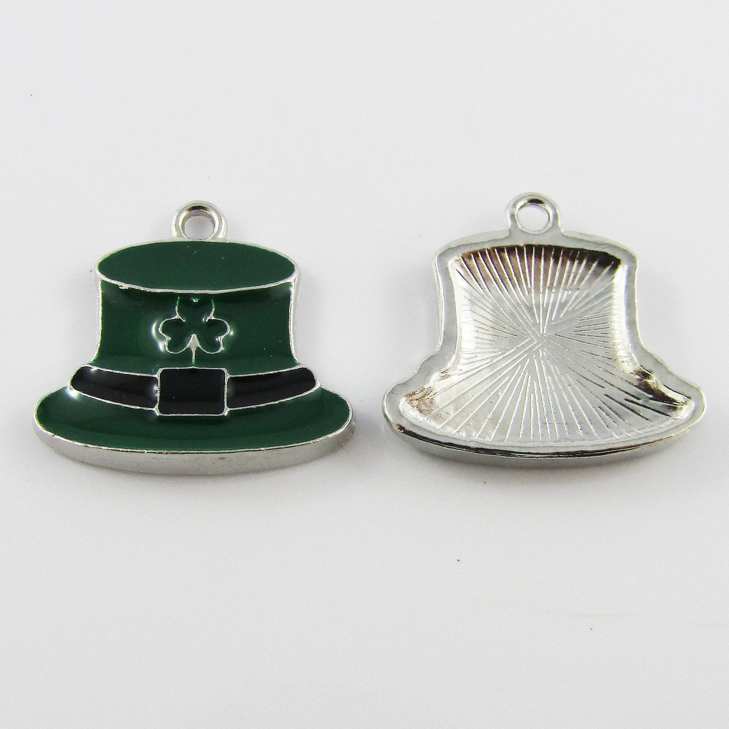 Bulk 6pce Enamel Irish Hat Shamrock Charm Pendant St Patricks Day 22x20mm