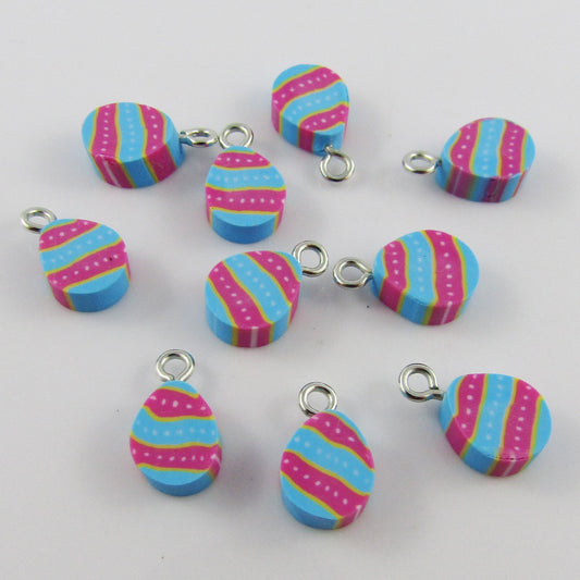 Bulk 10pce Polymer Clay Tiny Easter Egg Charm Pendant 13x8mm