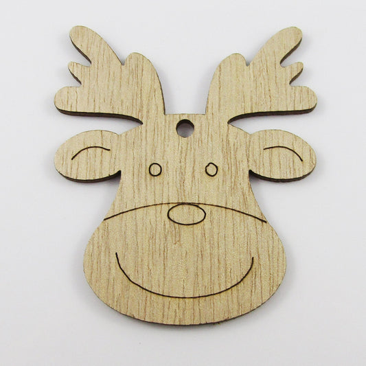 Bulk 10pcs Christmas Rudolph Unfinished Wood Pendant DIY Decoration Kids Craft