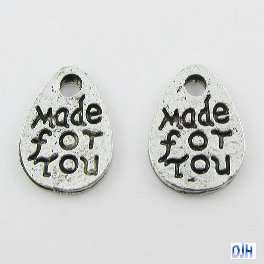 Bulk Made For You Teardrop Tag Charm Pendant Select Qty