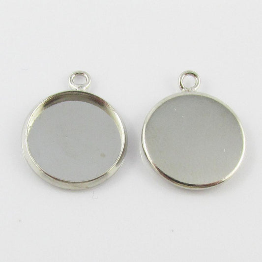 Bulk Silver Tone Brass Round Cabochon Setting 17x14mm Fit 12mm Cabs Select Qty