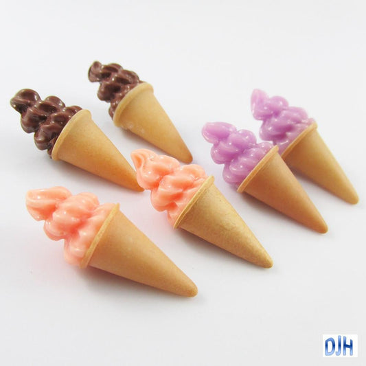6pcs DIY 3D Resin Icecream Cone Cabochon Cards Scrapbooking Hair Clips