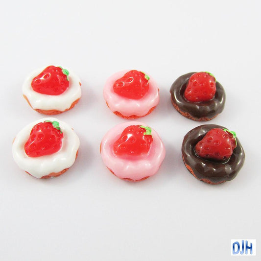 6pcs DIY Resin Strawberry Cake Cabochon Flat Back Cards Scrapbooking Hair Clips