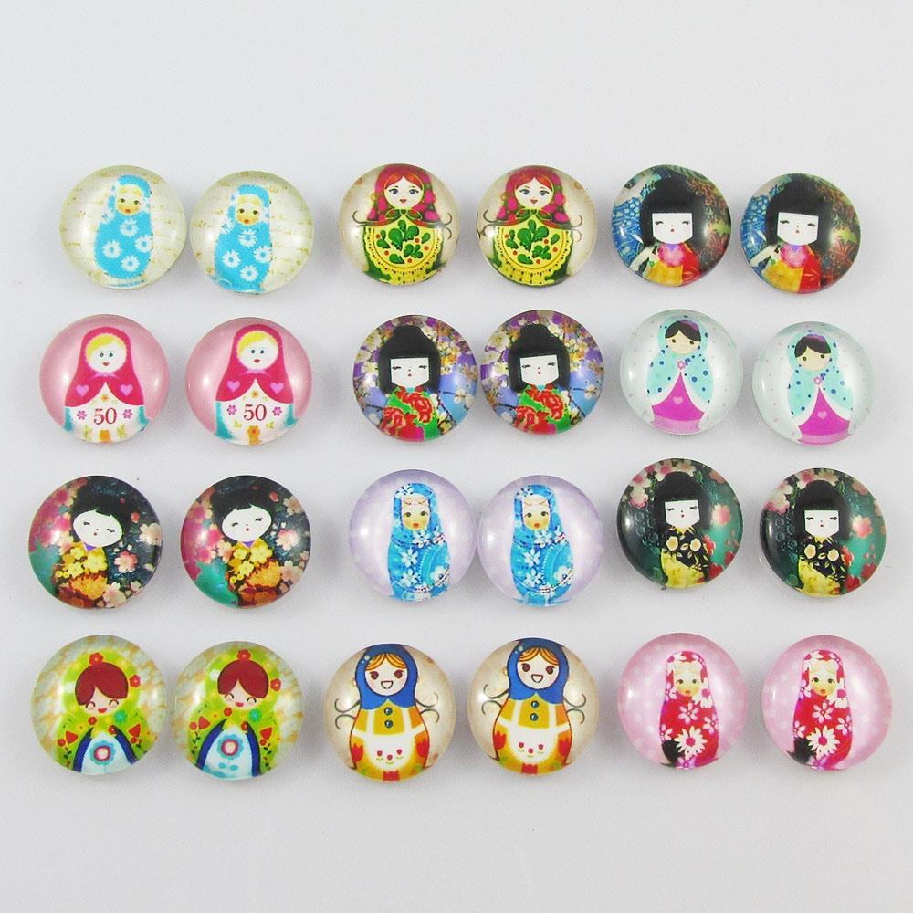 Glass Dome Dolls Cabochon 12mm Select 10 or 20 pieces in random pairs