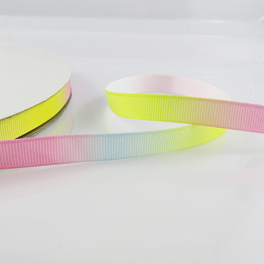 3metres Printed Pink Yellow Blue Gradient Grosgrain Ribbon 10mm