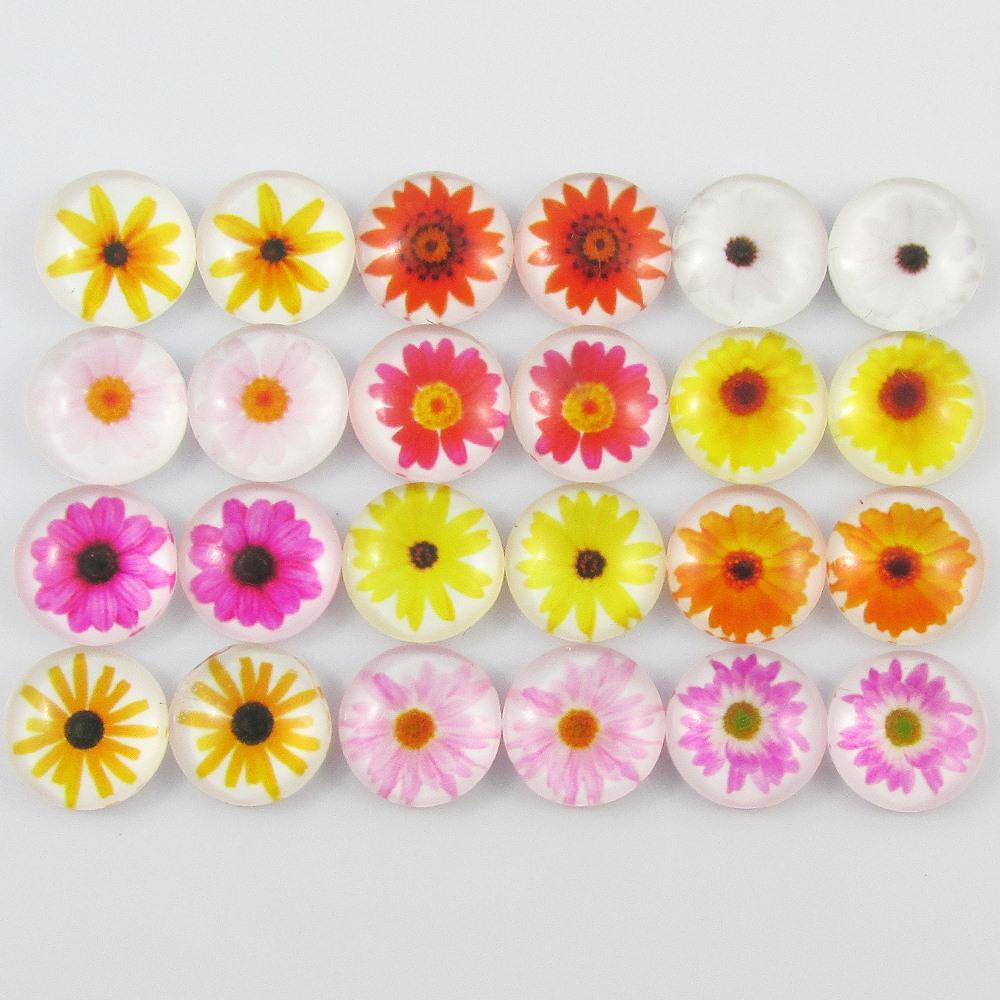 Glass Dome Chrysanthemum Flower Cabochon 12mm Pick 10 or 20 pieces random pairs