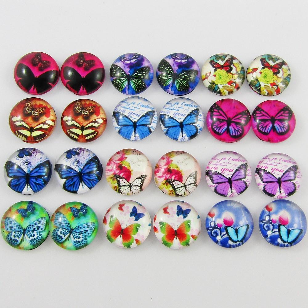 Glass Dome Beautiful Butterfly Cabochon 12mm Pick 10 or 20 pieces random pairs