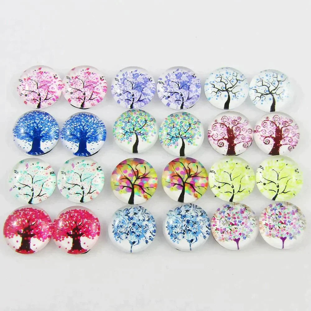 Glass Dome Whimsical Tree Cabochon 12mm Pick 10 or 20 pieces random pairs