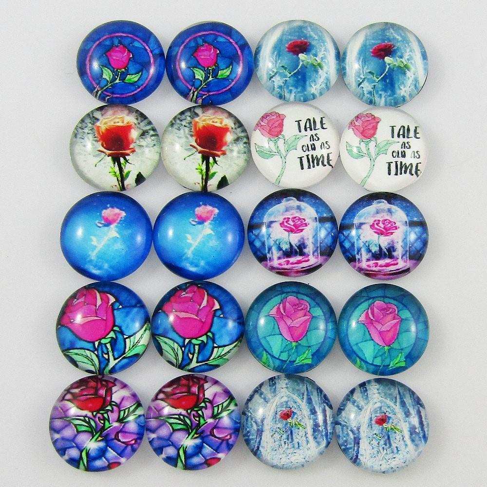 Glass Dome Single Rose Cabochon 12mm Pick 10 or 20 pieces random pairs