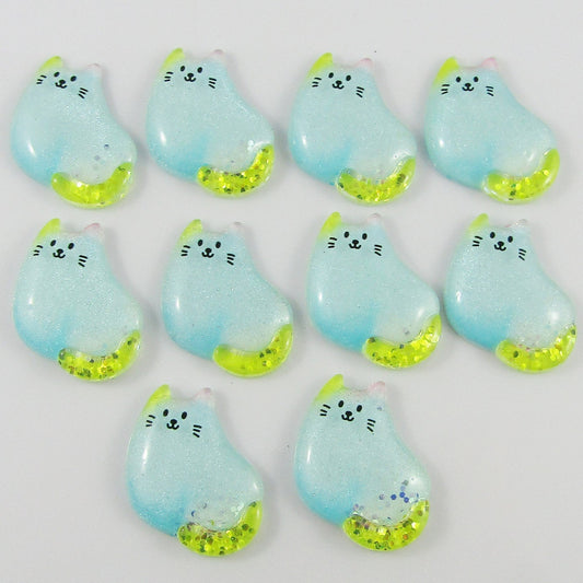 10pcs Glitter Resin Cuddly Cat Cabochon 31x26mm Scrapbooking Cards Hair Clips
