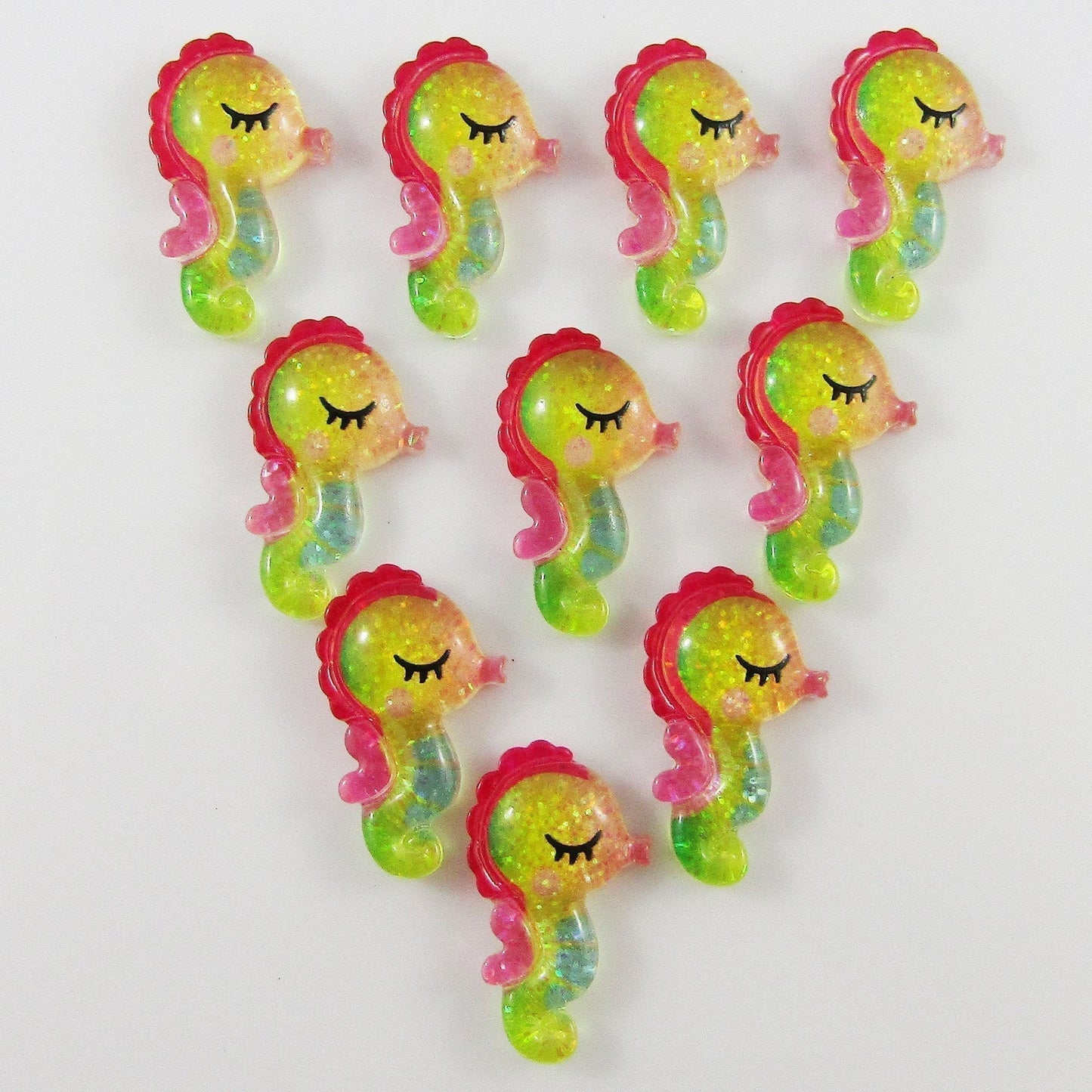 10pcs DIY Resin Glitter Rainbow Seahorse Cabochon FB Hair Clips Scrapbooking etc