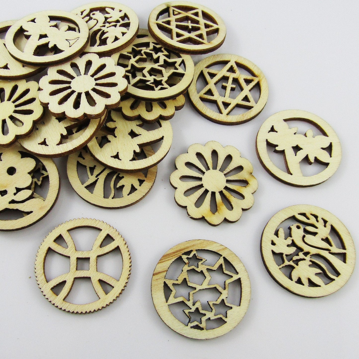 10pcs Laser Cut Wood Mixed Just Round Embellishment Scrapbooking Cards & More!