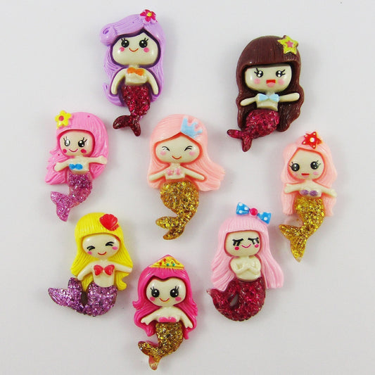 8pcs DIY Resin Mermaid Cabochon Flat Back Hair Clips Scrapbooking etc