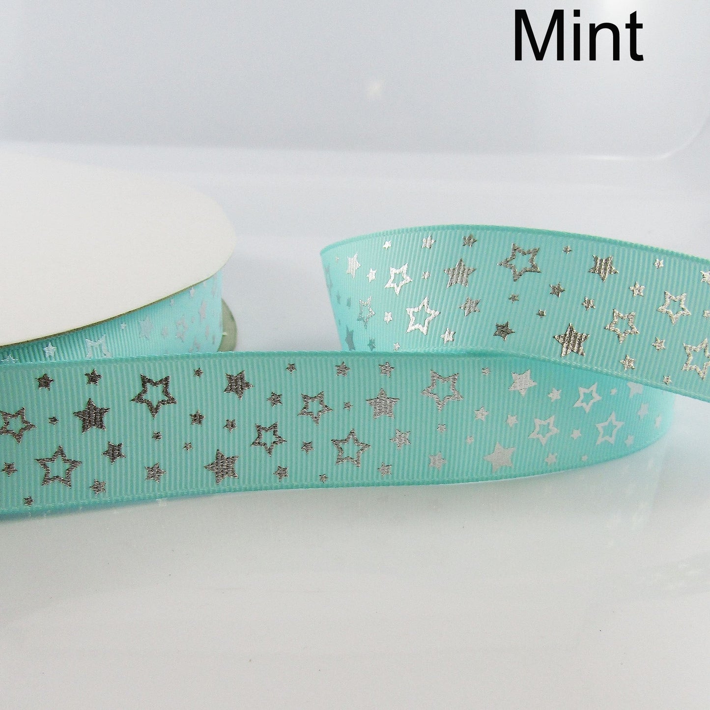 3metres Printed Silver Star Grosgrain Ribbon Single Face 25mm Select Colour