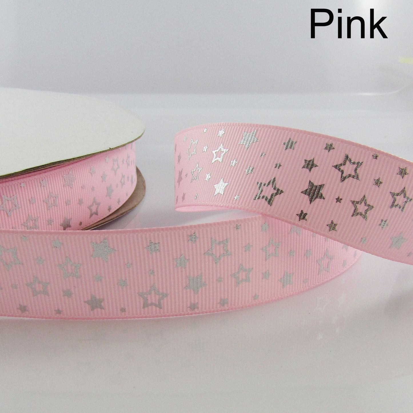 3metres Printed Silver Star Grosgrain Ribbon Single Face 25mm Select Colour