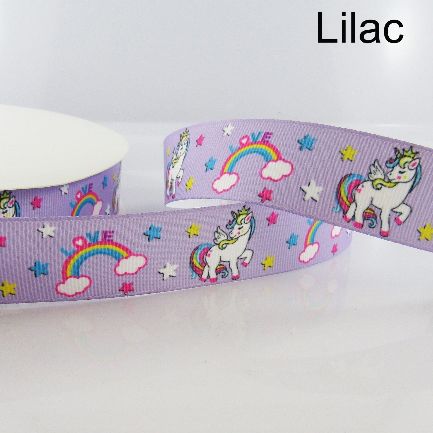 3metres Printed Rainbows & Unicorns Grosgrain Ribbon 25mm Select Colour