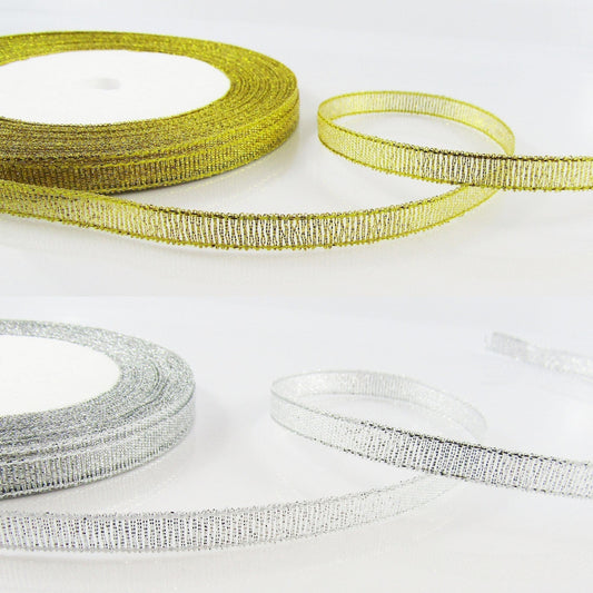 1roll (22metres) 6mm Glitter Metallic Ribbon Gold or Silver Great for Christmas!