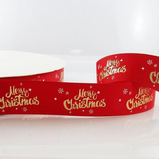 3metres Printed Merry Christmas Grosgrain Ribbon 25mm