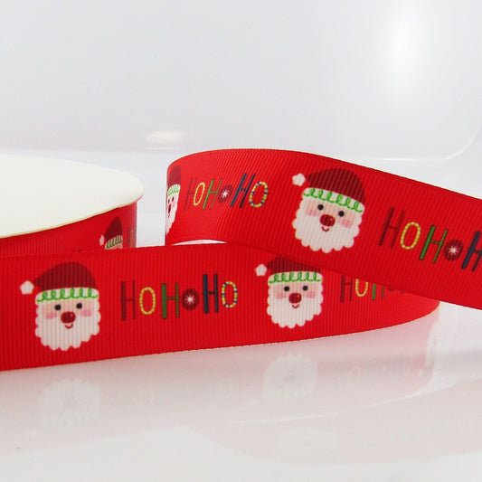 3metres Printed HoHoHo Santa Claus Christmas Grosgrain Ribbon 25mm