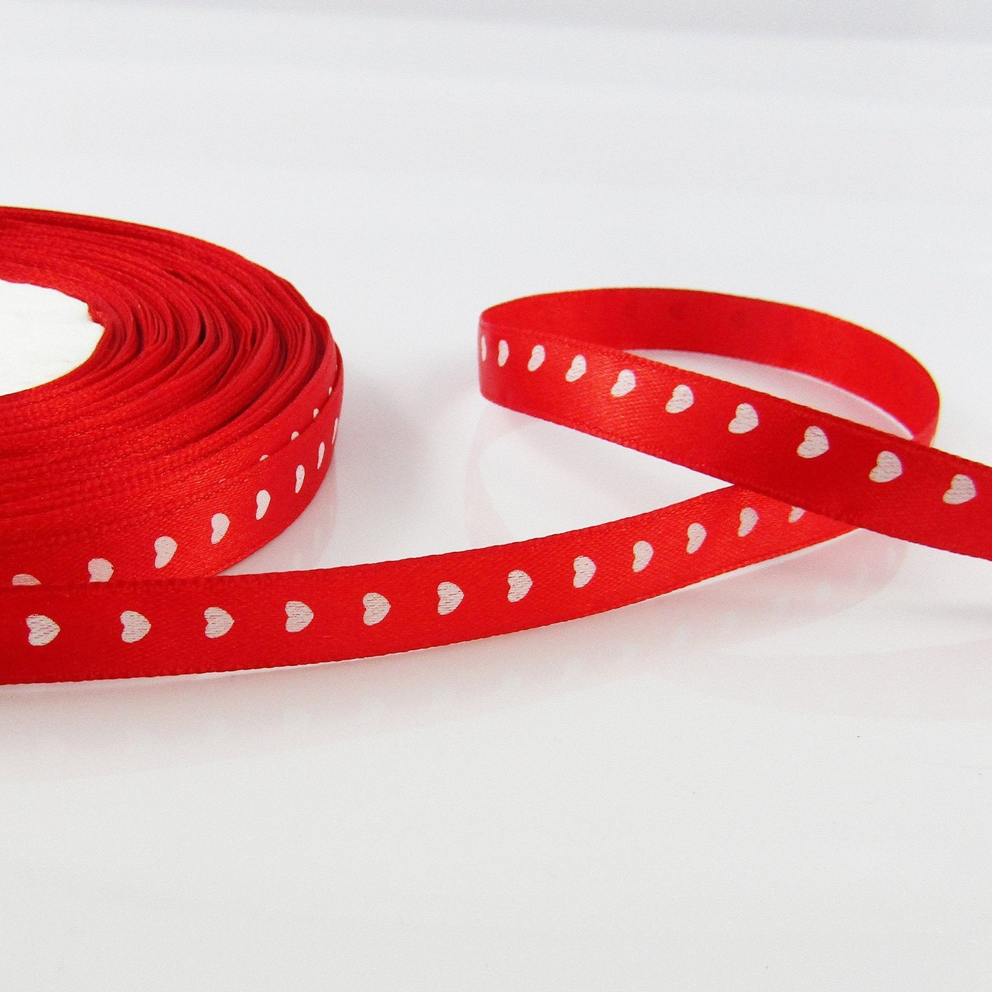 3metres Valentine Love Heart Print Satin Ribbon Single Face 10mm Red